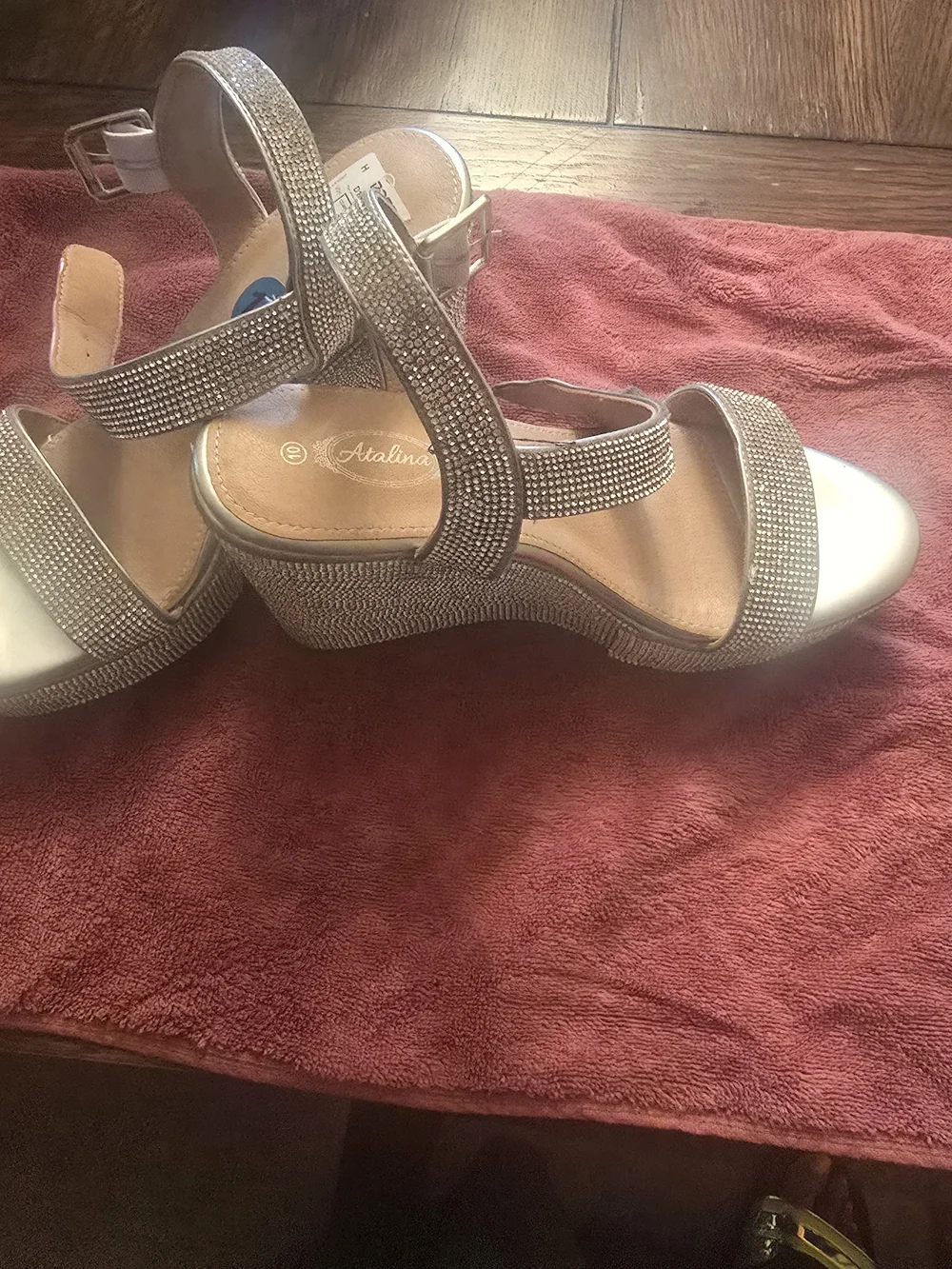 Embellished Wedge Sandals - Metallic Sliver